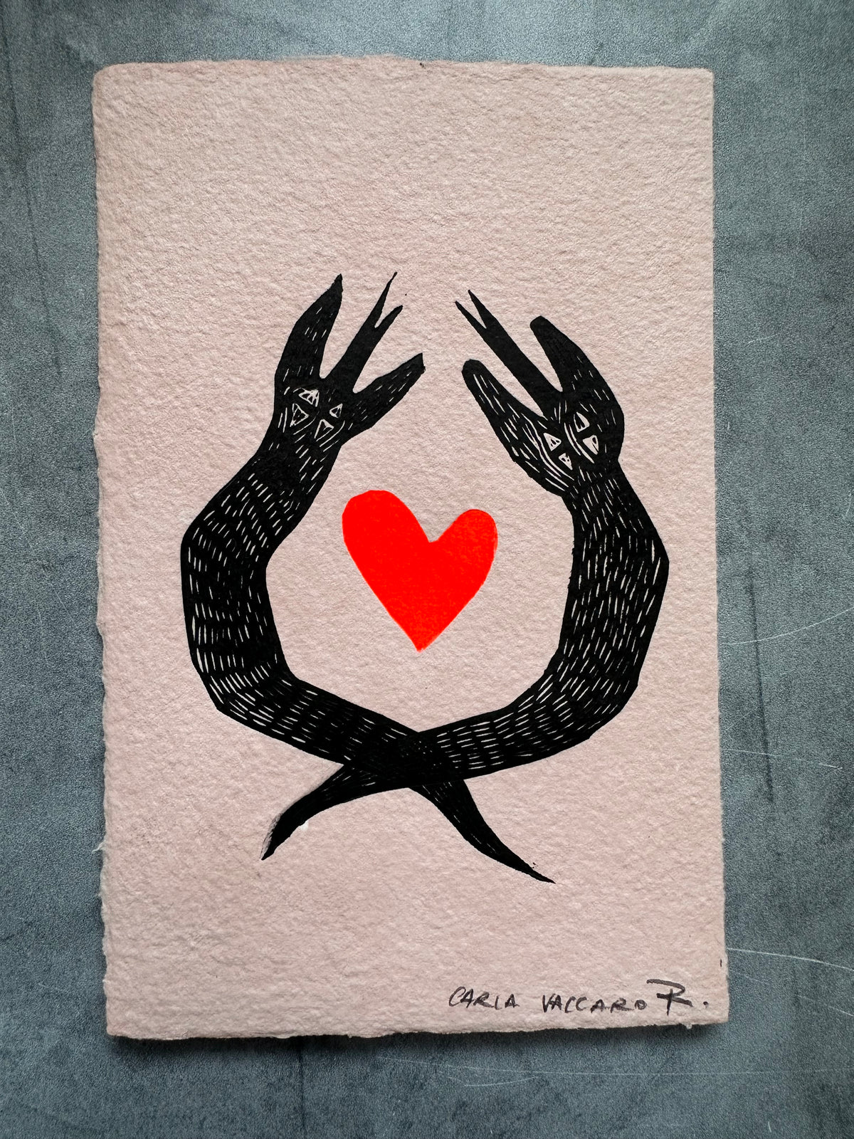 Serpientes Corazon - Lino Print 6” x 8”