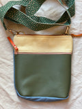 Crossbody Bag • Double Zip • Cream & Green