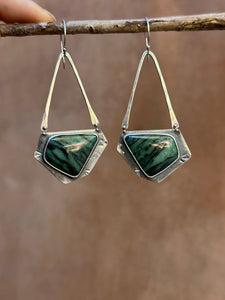 Zebra Emerald ~ Geometric dangle earrings - Sterling Silver
