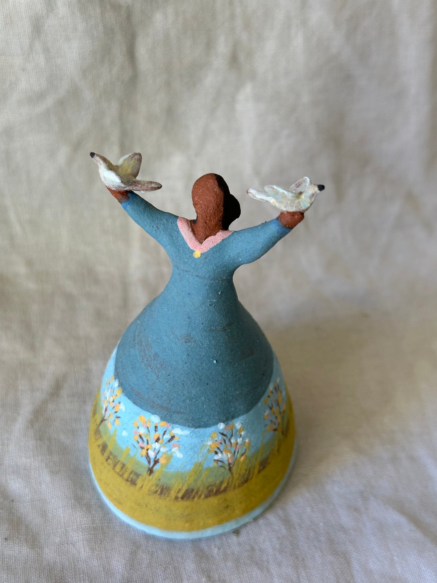 Dancer Bell holding  birds - Cobalt dress trees designs