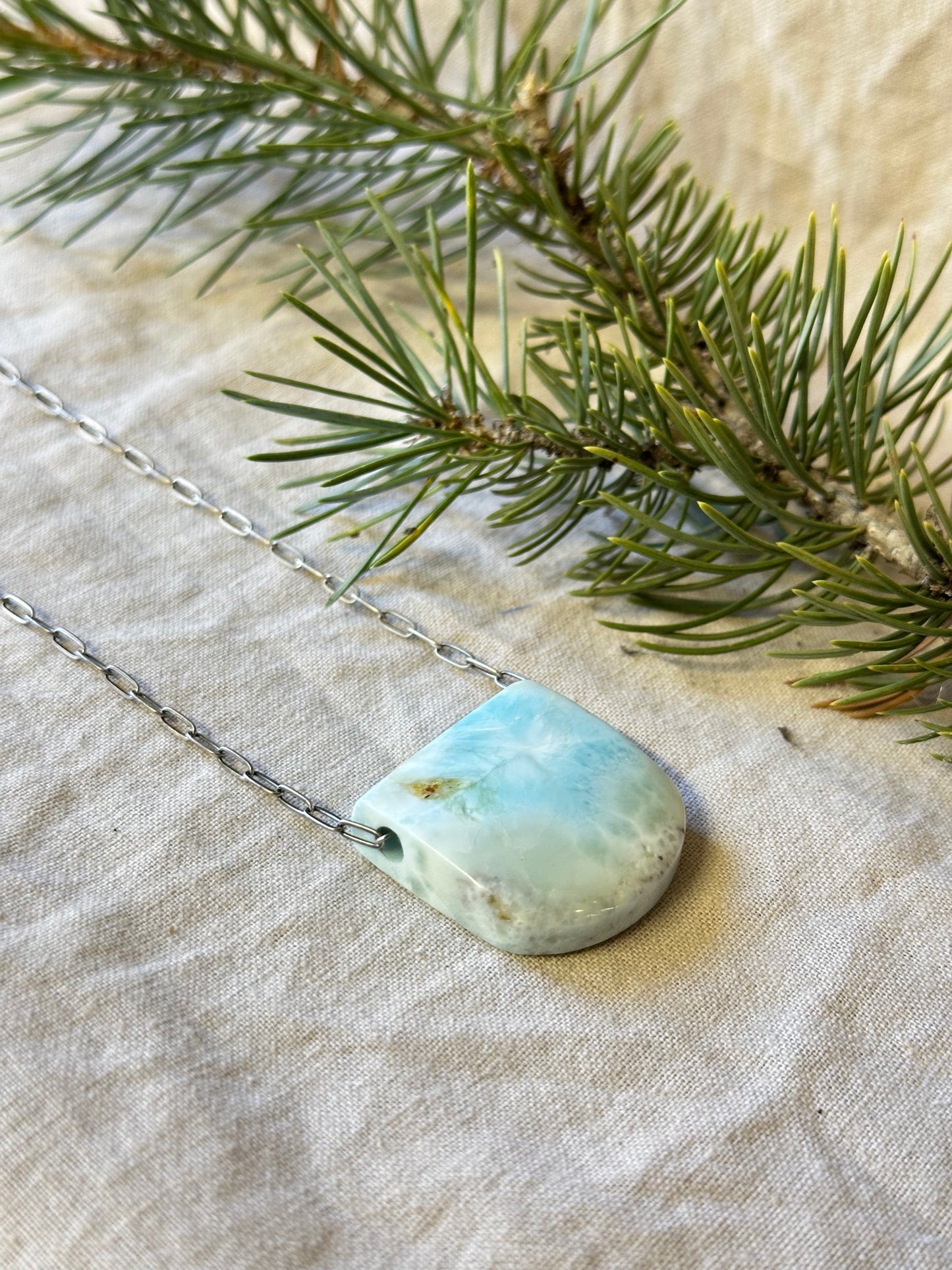 Pierced Larimar Pendant Necklace - Long necklace