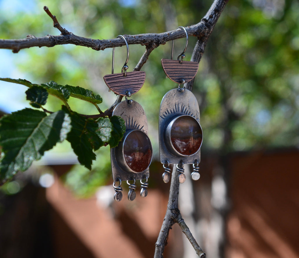 Mexican Flame Agate Earrings - sterling silver and Copper