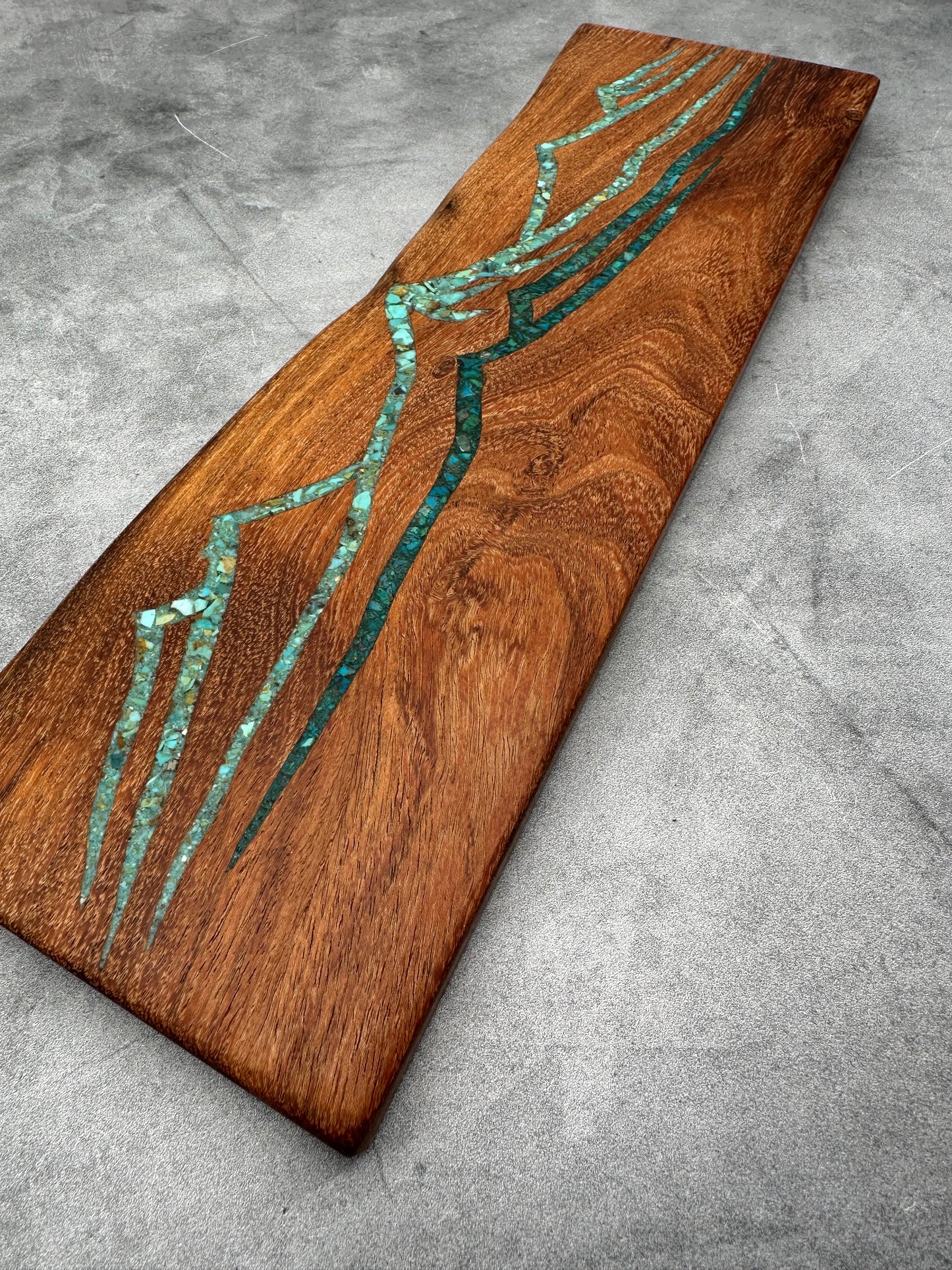 Knife block with Kingman and Peruvian turquoise inlaid ~ Mountains Design