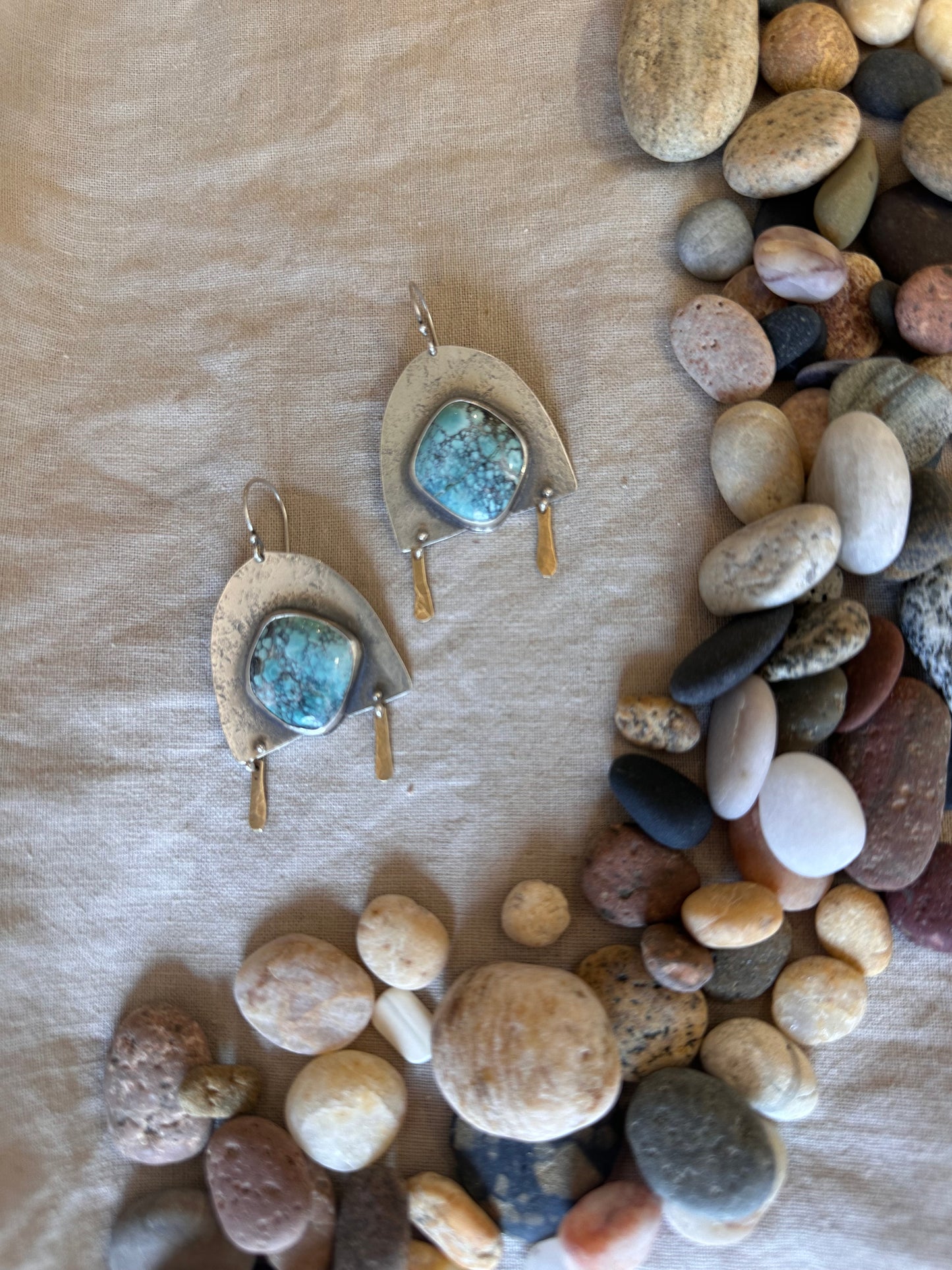 Shield Silver Earrings - Golden Hills Turquoise