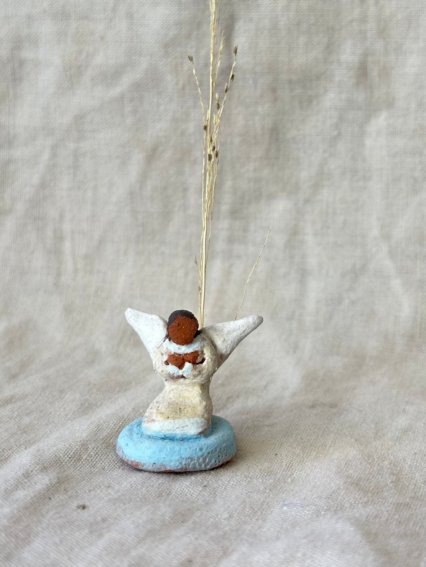 Angel in Shell - miniature clay sculpture