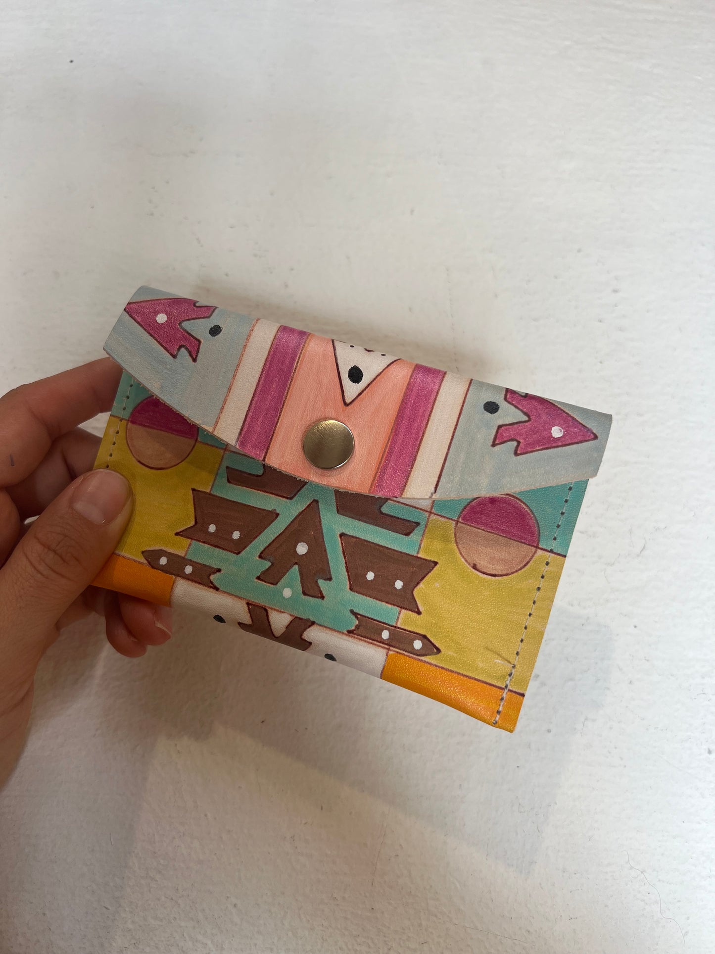 Small Ink Leather pochette - Handpainted - Multicolored