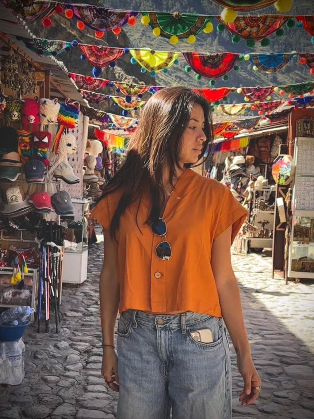 Boxy Cropped Shirt - Orange