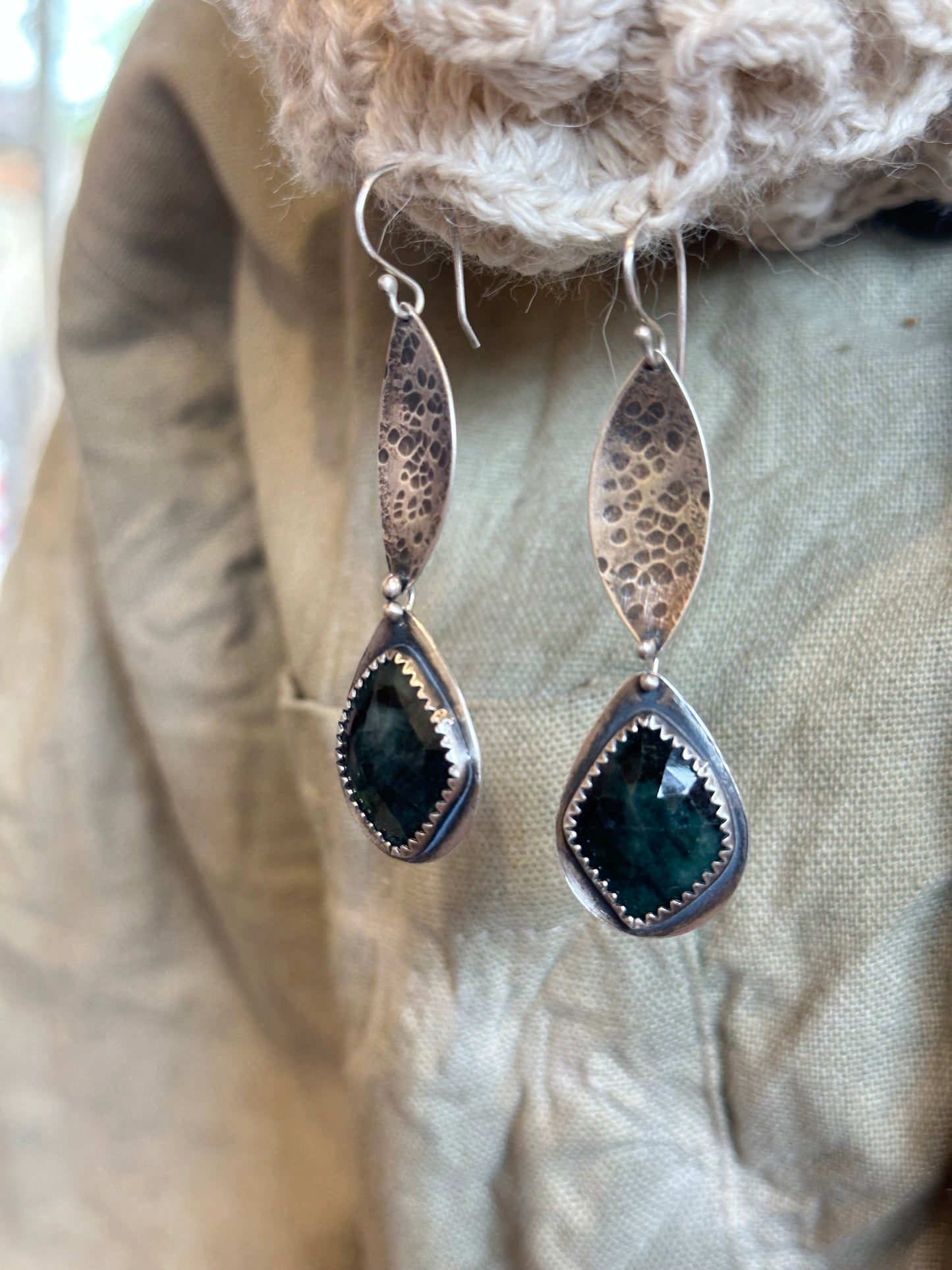 Emerald Zentron botanical earrings - sterling silver