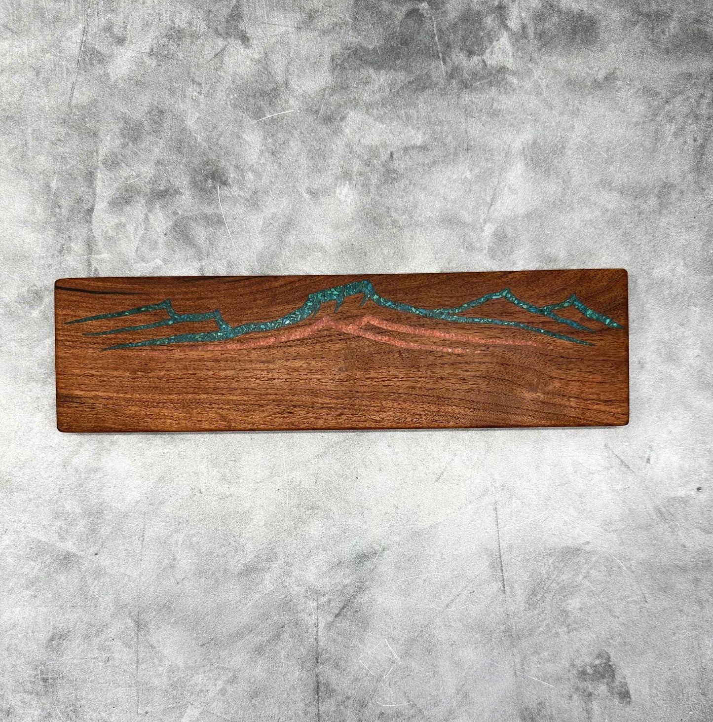 Knife block with Kingman turquoise & Coral inlaid ~ Mesa Mountains Design