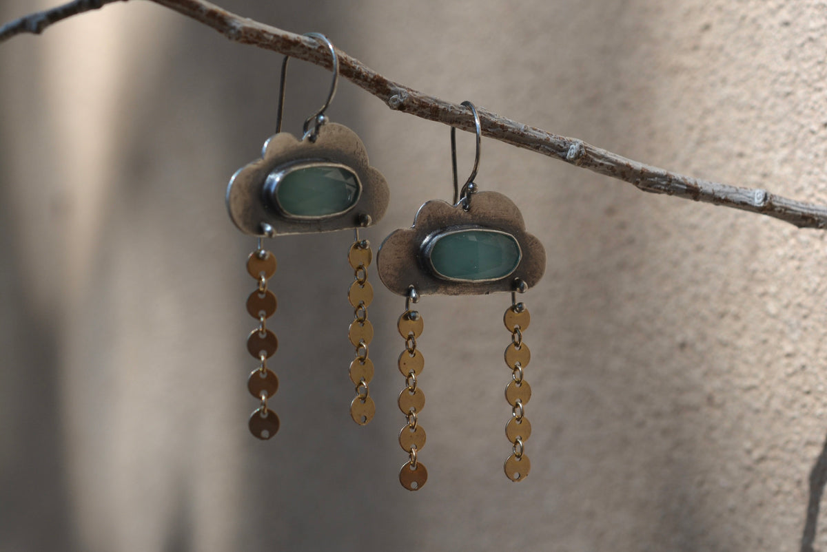 Aqua Chalcedony Rainy Cloud earrings - Sterling Silver