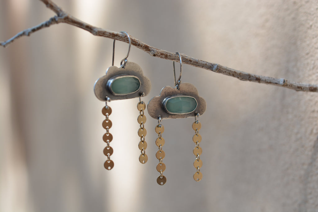 Aqua Chalcedony Rainy Cloud earrings - Sterling Silver