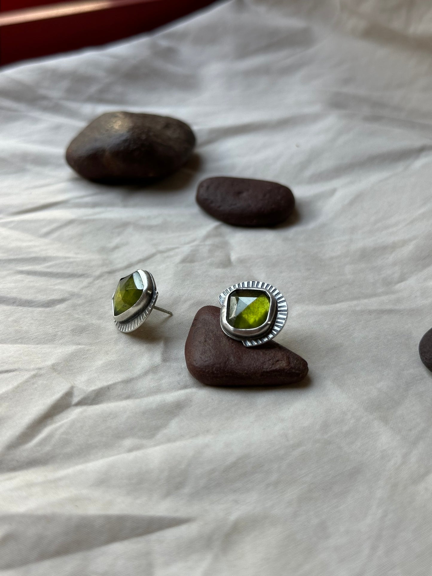 Diopside & Sterling Silver Stud Earrings - Handmade Jewelry