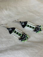 Beaded earrings - black & green - Porcupine Quills