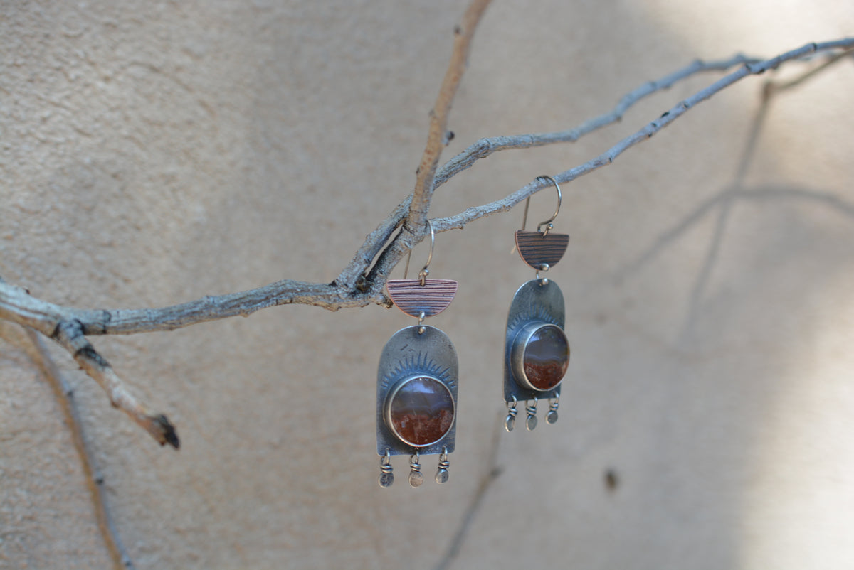 Mexican Flame Agate Earrings - sterling silver and Copper