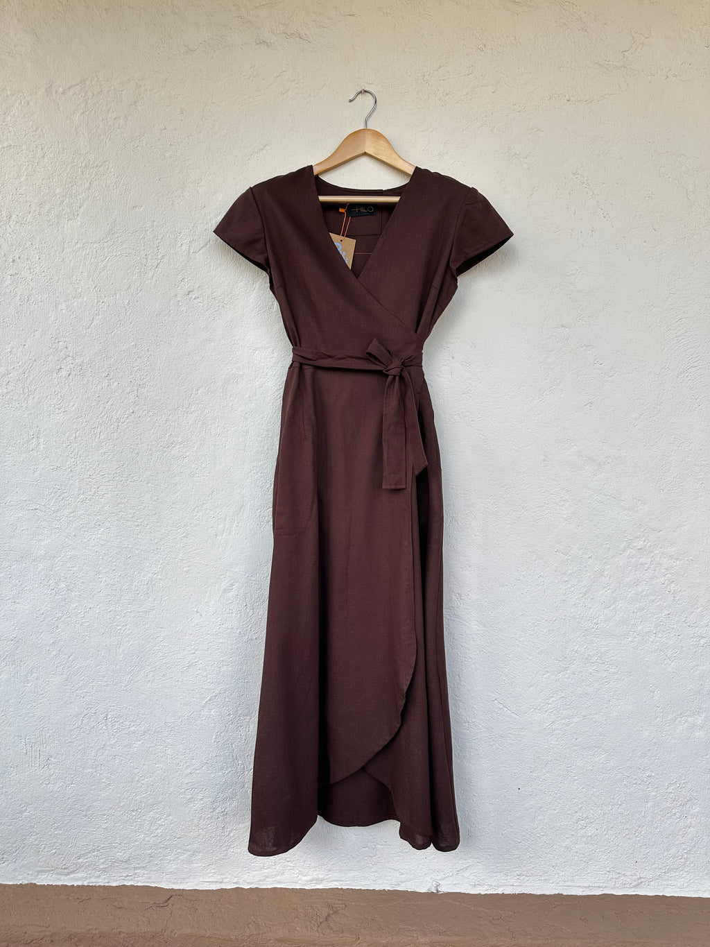 Burgundy Wrap Dress - Cap Sleeve