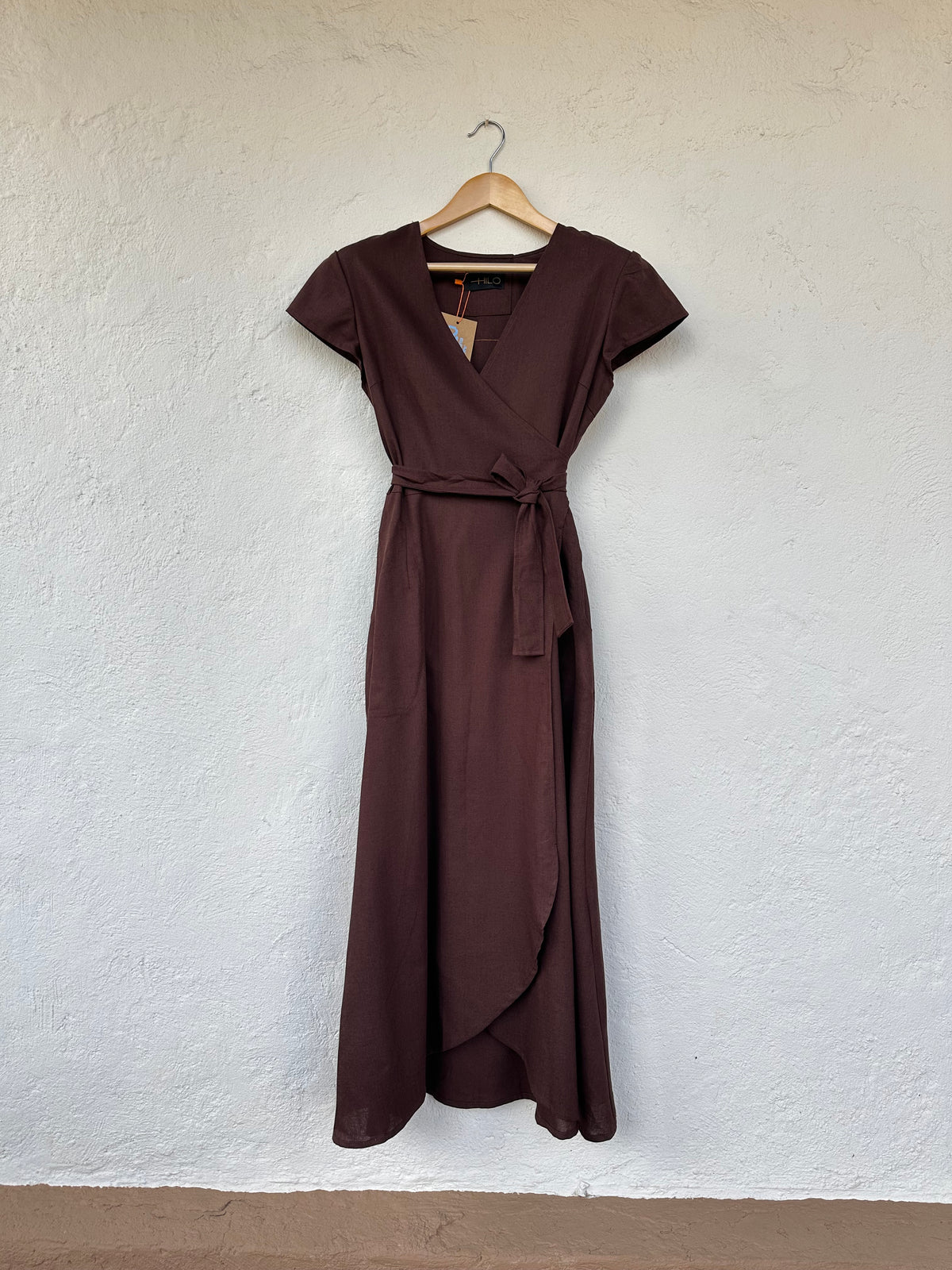 Burgundy Wrap Dress - Cap Sleeve