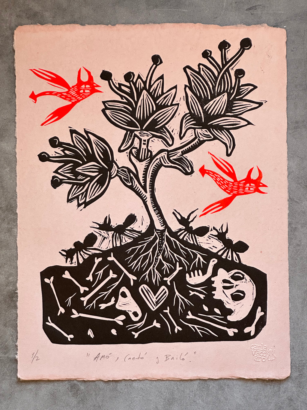 Amó, Cantó y Bailó - Lino Print 12" x 15"