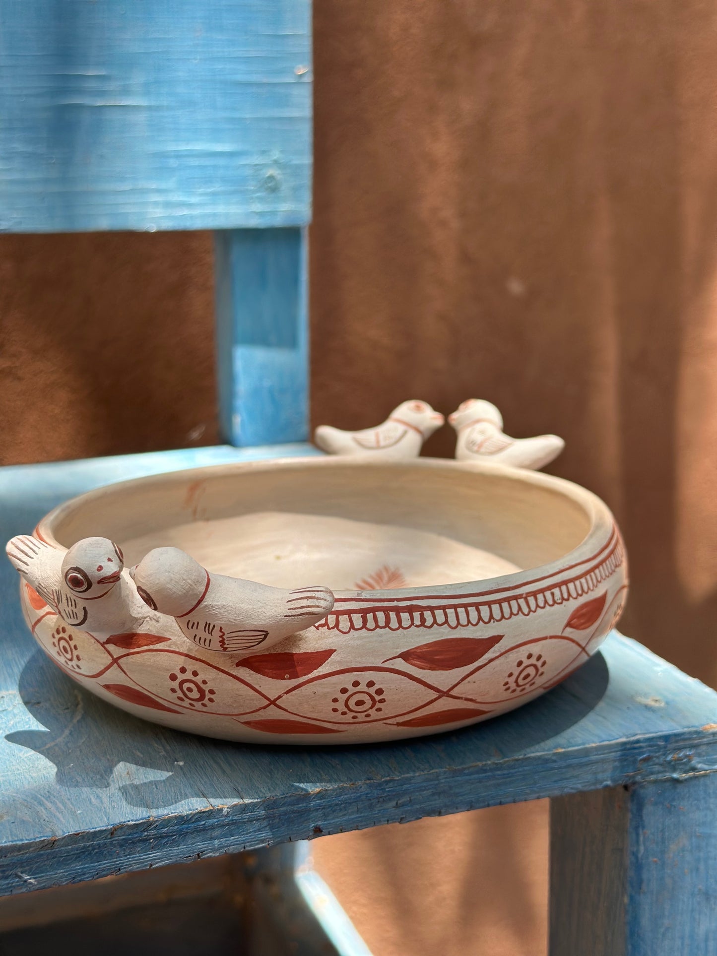 Clay Bowl ~ floral and birds accents
