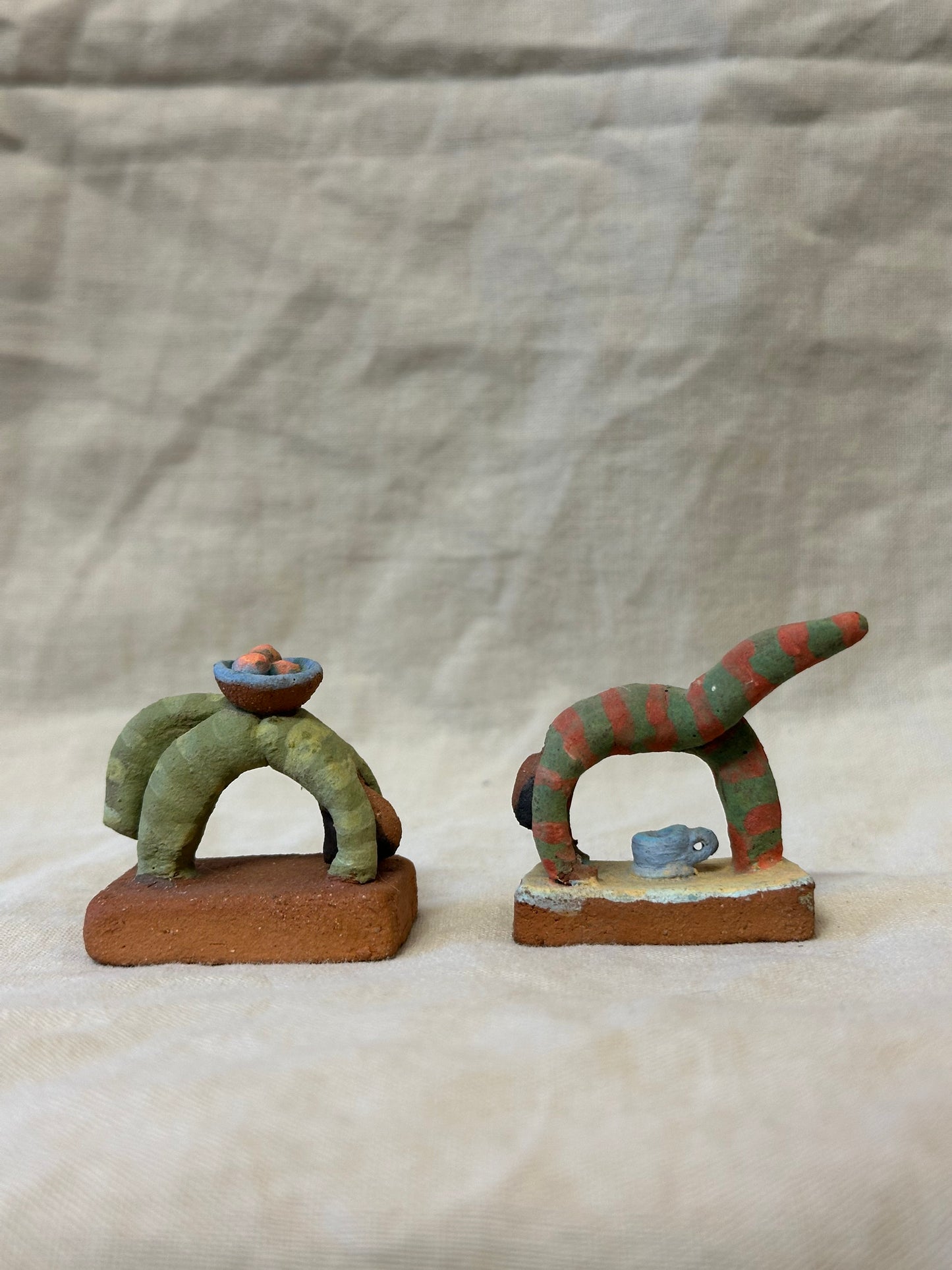 Backbending in pijamas - miniature clay sculpture