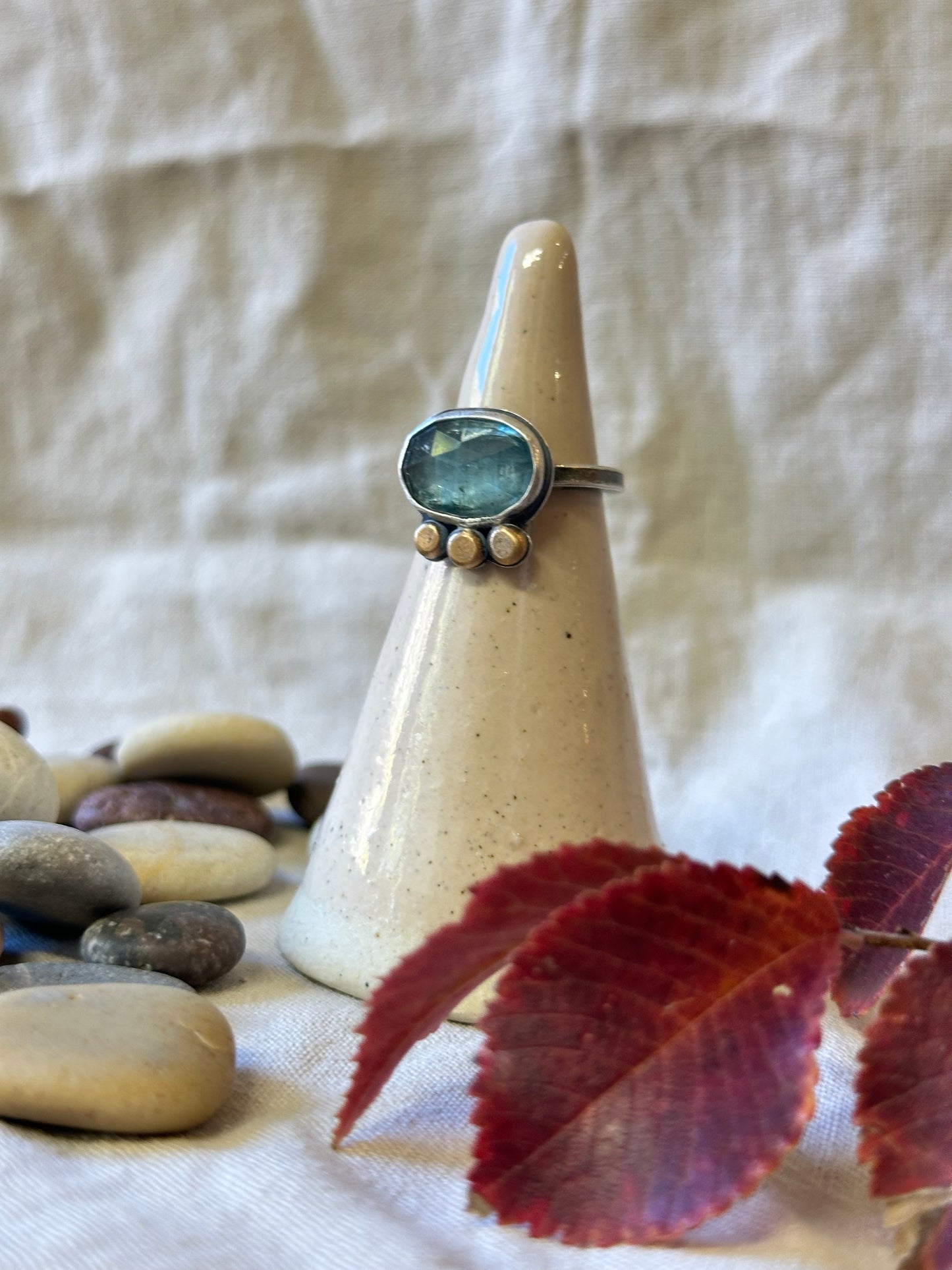 Aqua Kyanite and Sterling Silver Ring ~ Size 6.25