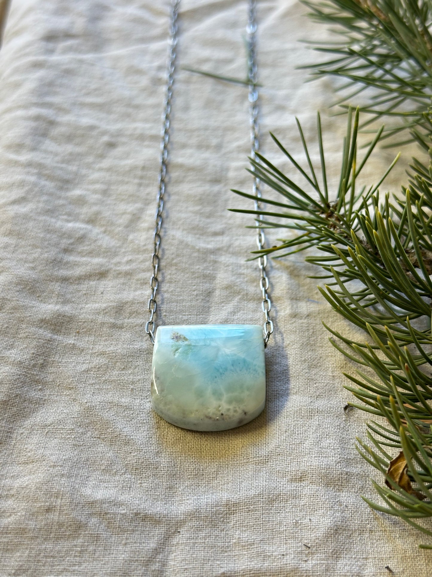 Pierced Larimar Pendant Necklace - Long necklace