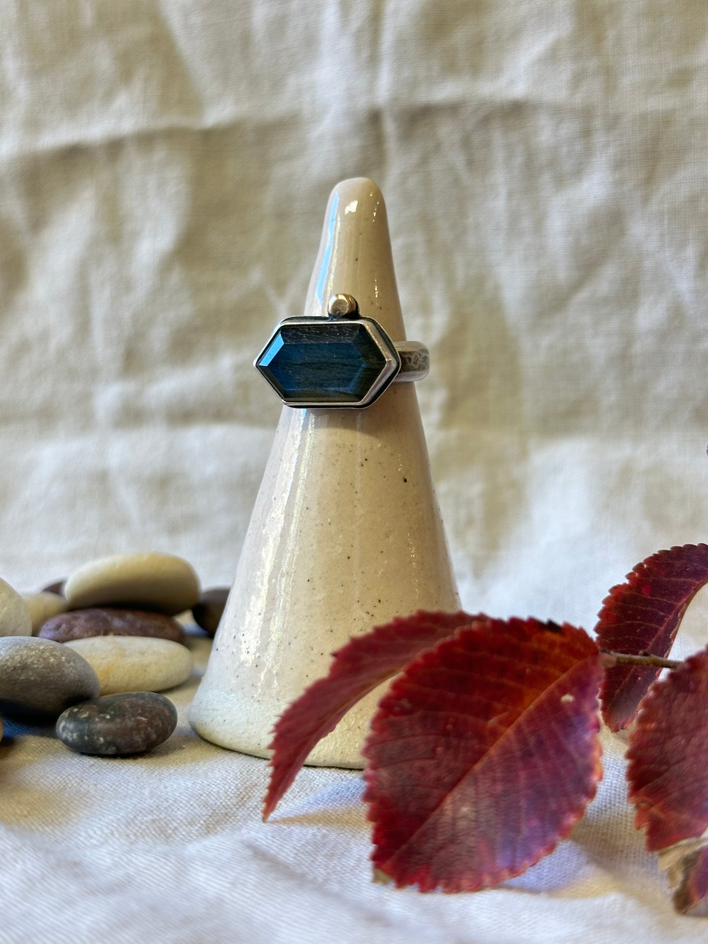 Hexagonal Labradorite and Sterling Silver Ring ~ Size 6.75