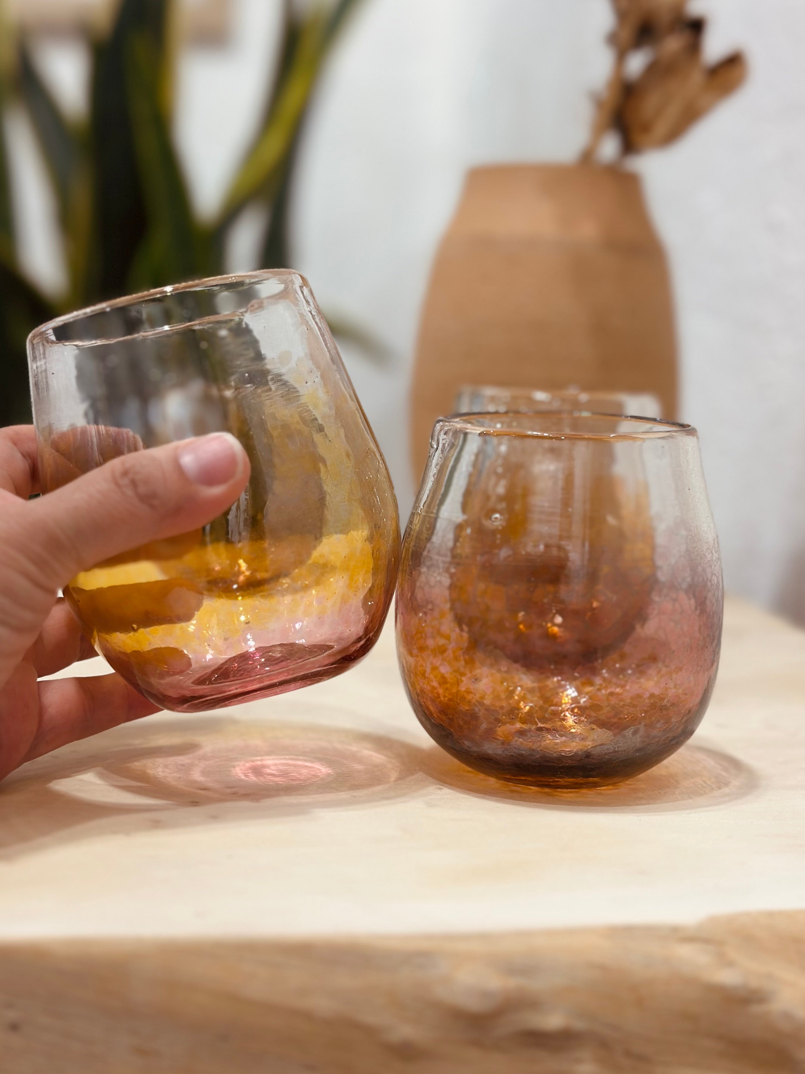 Wine Cup • Yellowish  Aurora + fuschia • Blown glass