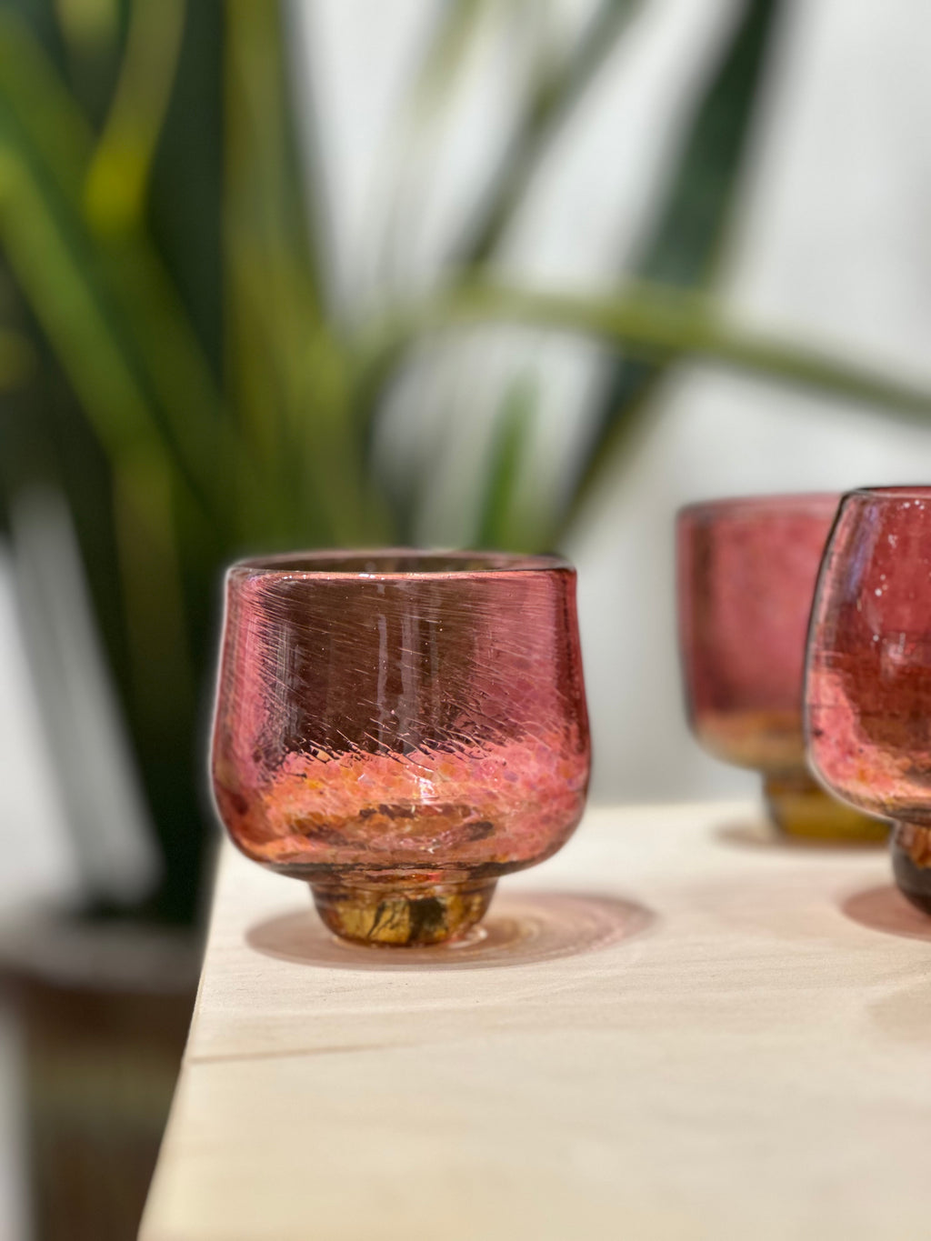 Nip cup ~ Pink & Amber ~ Blown glass