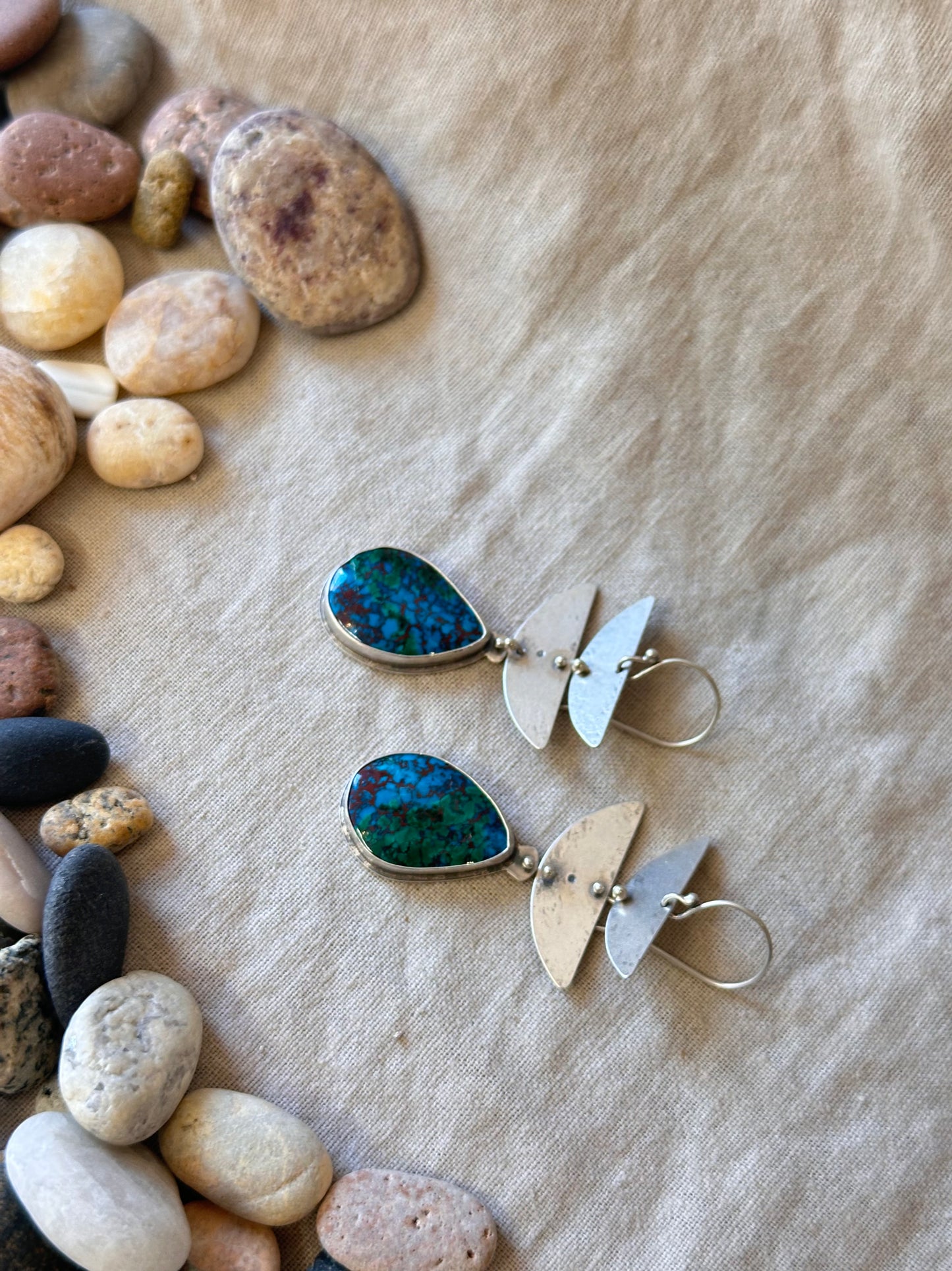 Chrysocolla Dangle Earrings - Sterling Silver and Gold filled