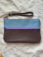 Leather wristlet double zip • color block • 8.5” x 5.5”