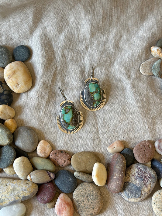 Hubei Turquoise Shield Earrings - sterling silver
