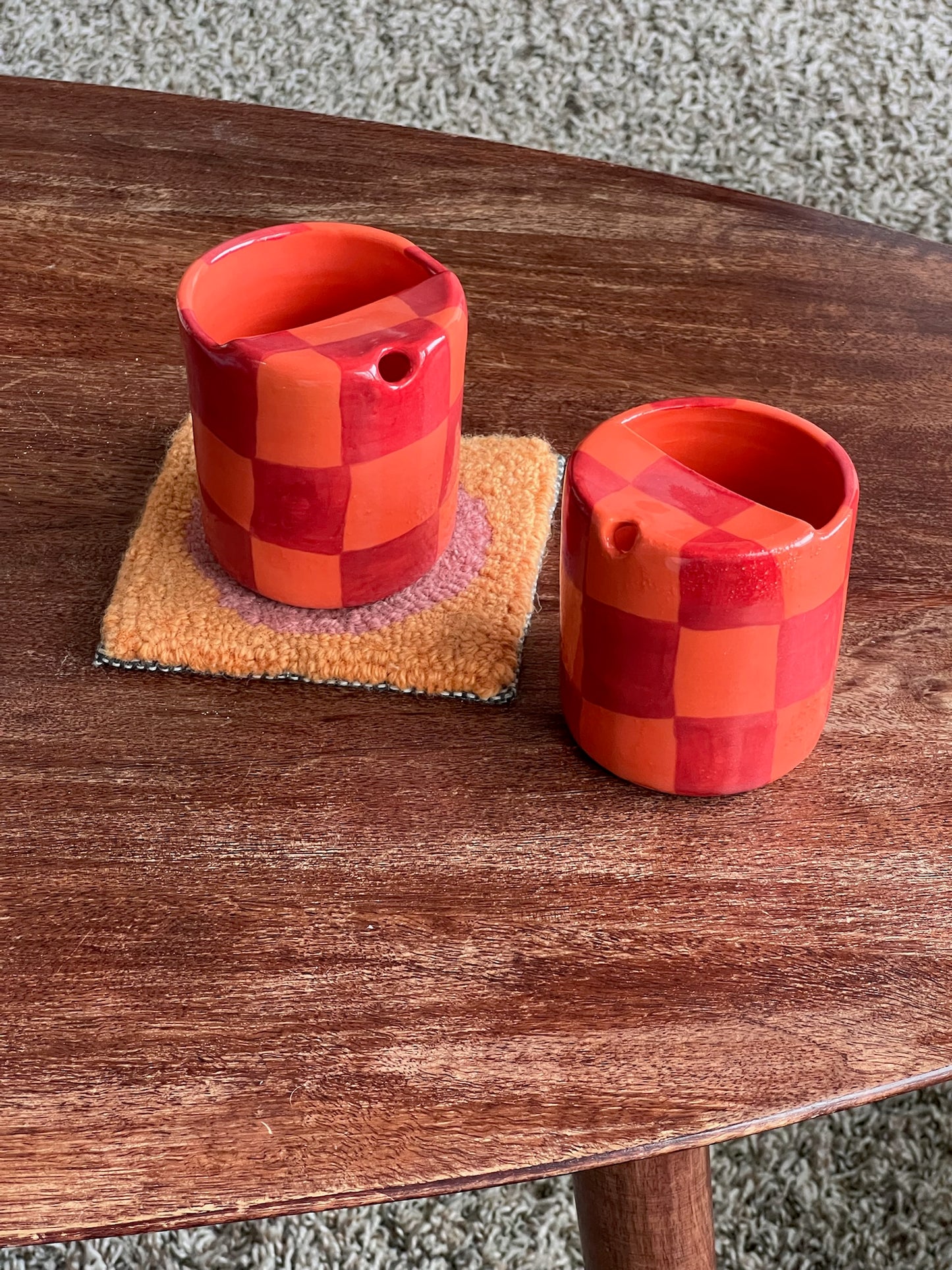 Travel Tumbler ~ Thumb print - Red & orange check