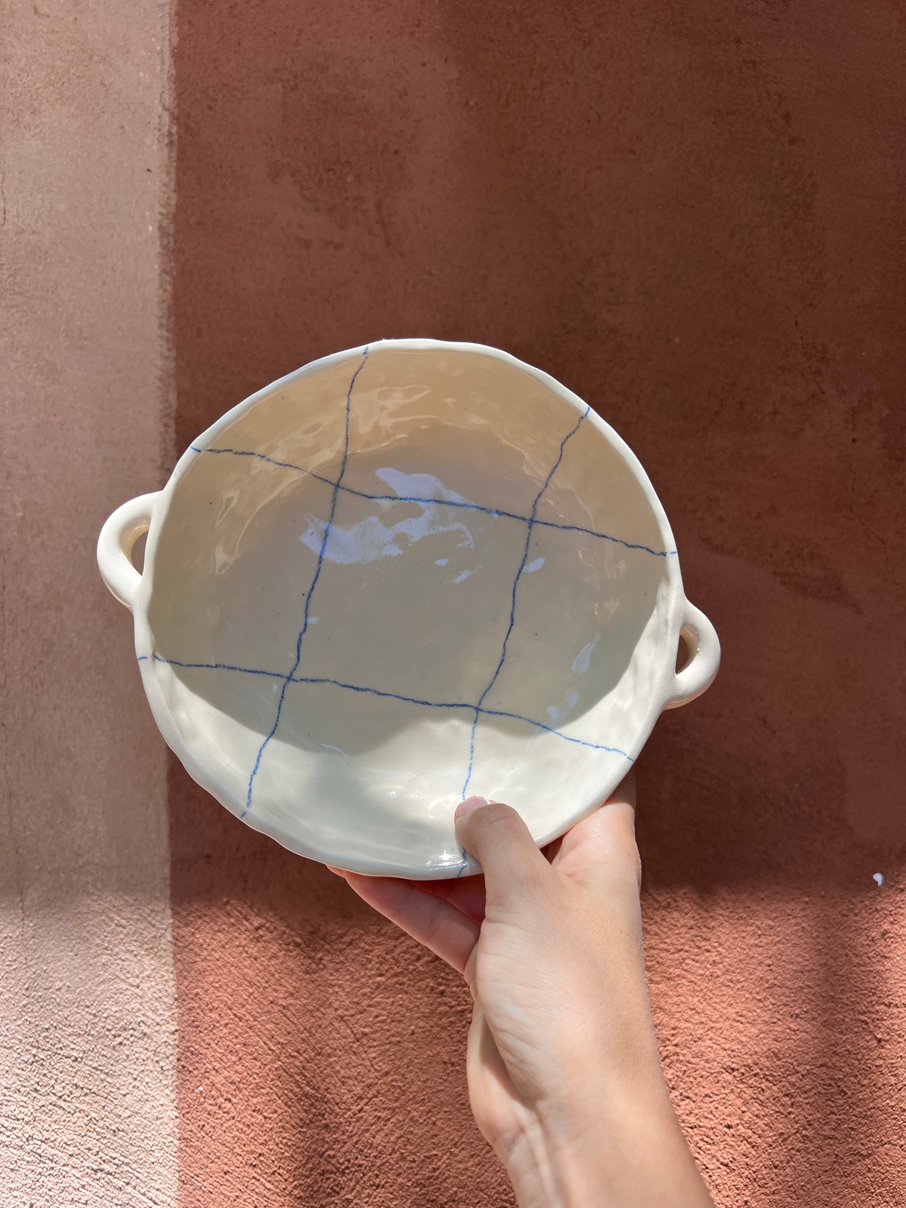 Bowl with handles  ~ crayon blue