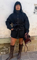 Denim Coat/Dress with Contrast Stitch - Belted coat