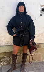 Denim Coat/Dress with Contrast Stitch - Belted coat