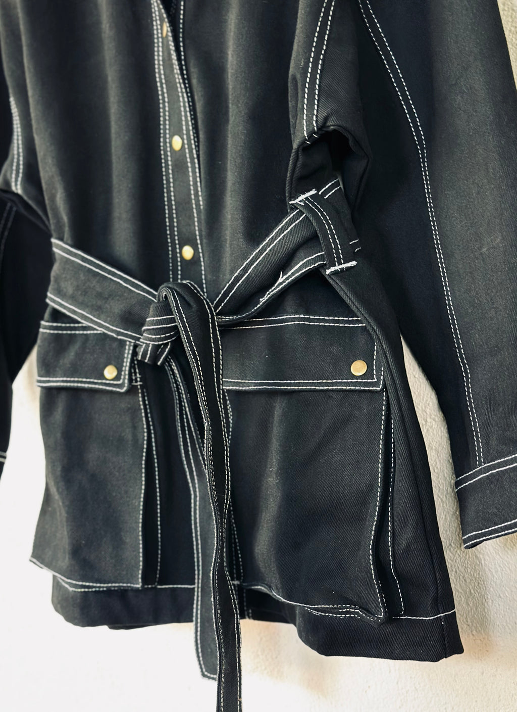 Denim Coat/Dress with Contrast Stitch - Belted coat