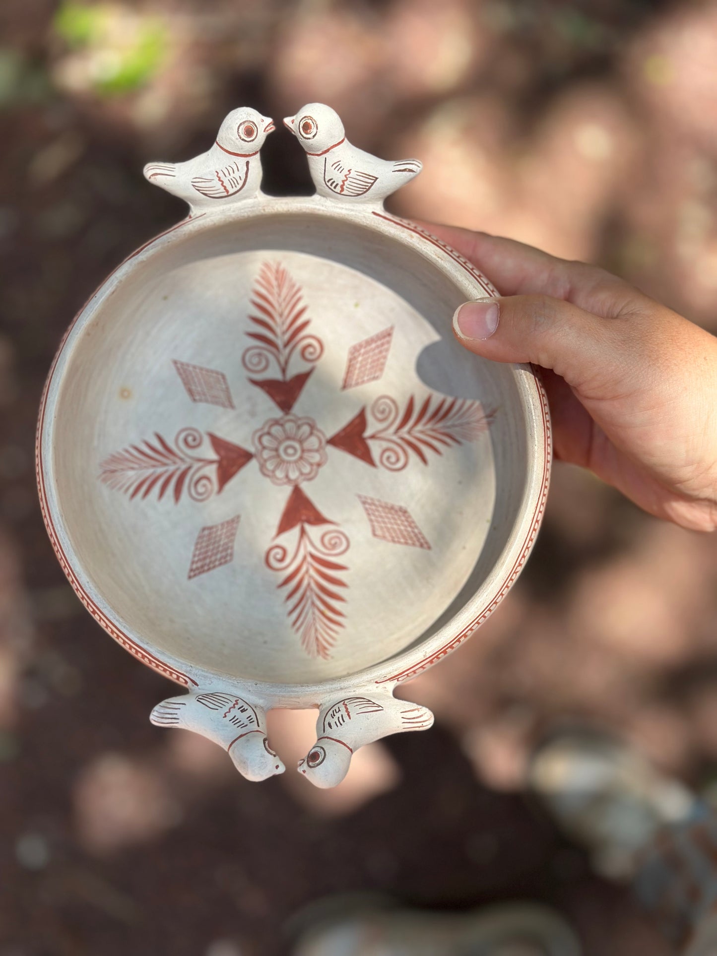 Clay Bowl ~ floral and birds accents