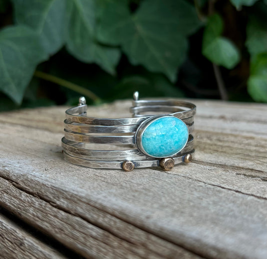 Stacked - Attached Bracelet - Amazonite - Cuff with Movement - Ready to ship