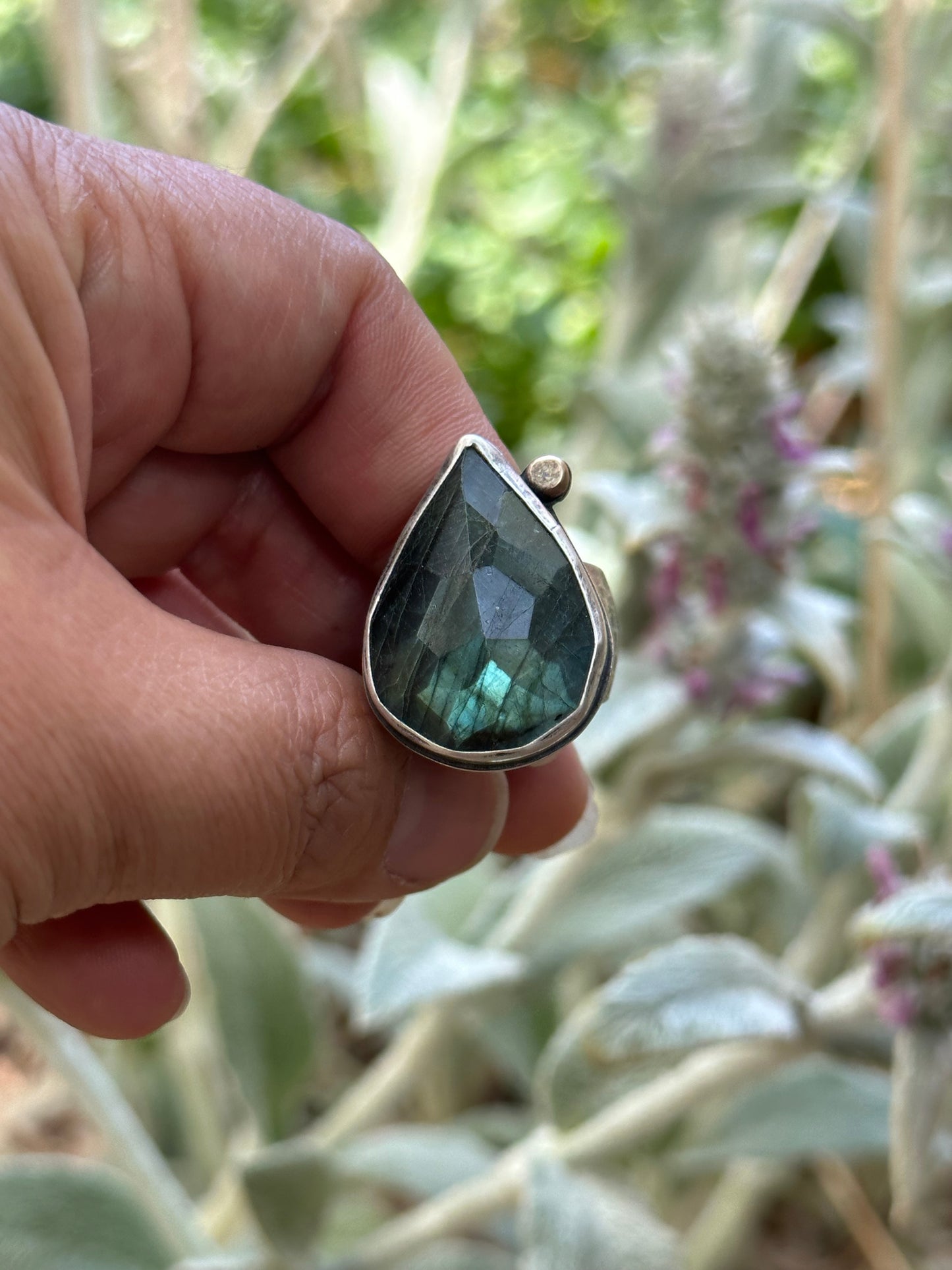 Flashy Labradorite Statement ring - Bold and Sturdy Sterling Silver Ring - 6.5