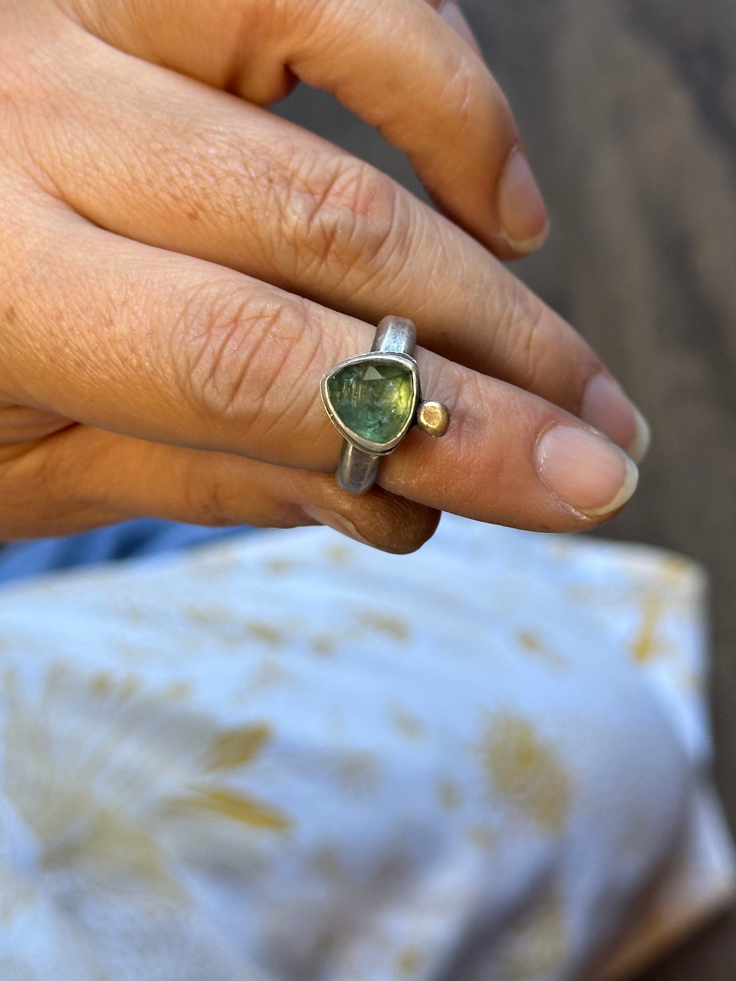 Green Tourmaline - Sterling Silver - Bronze - Size 5