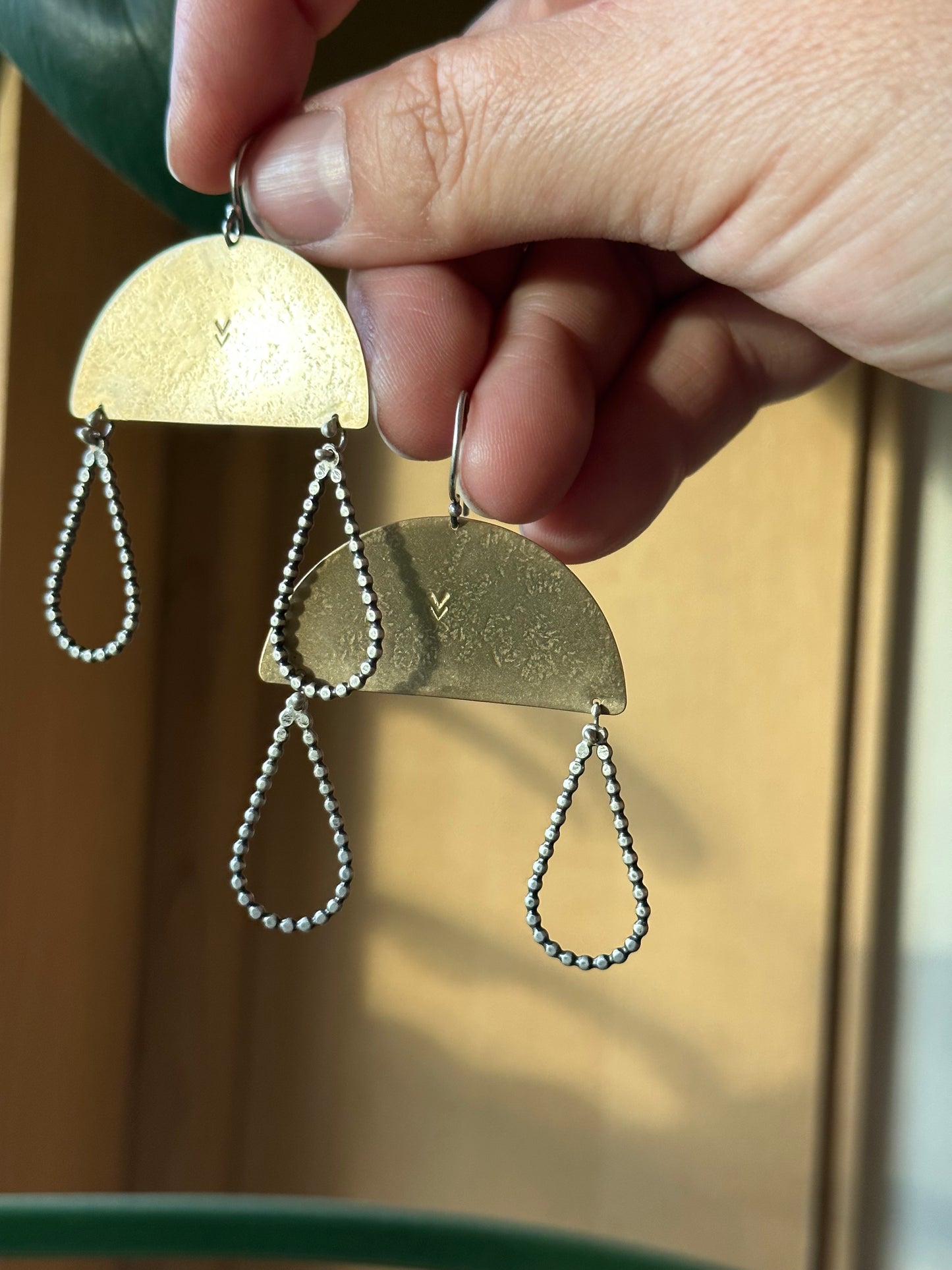 Golden Cloud earrings ~ Sterling silver and brass