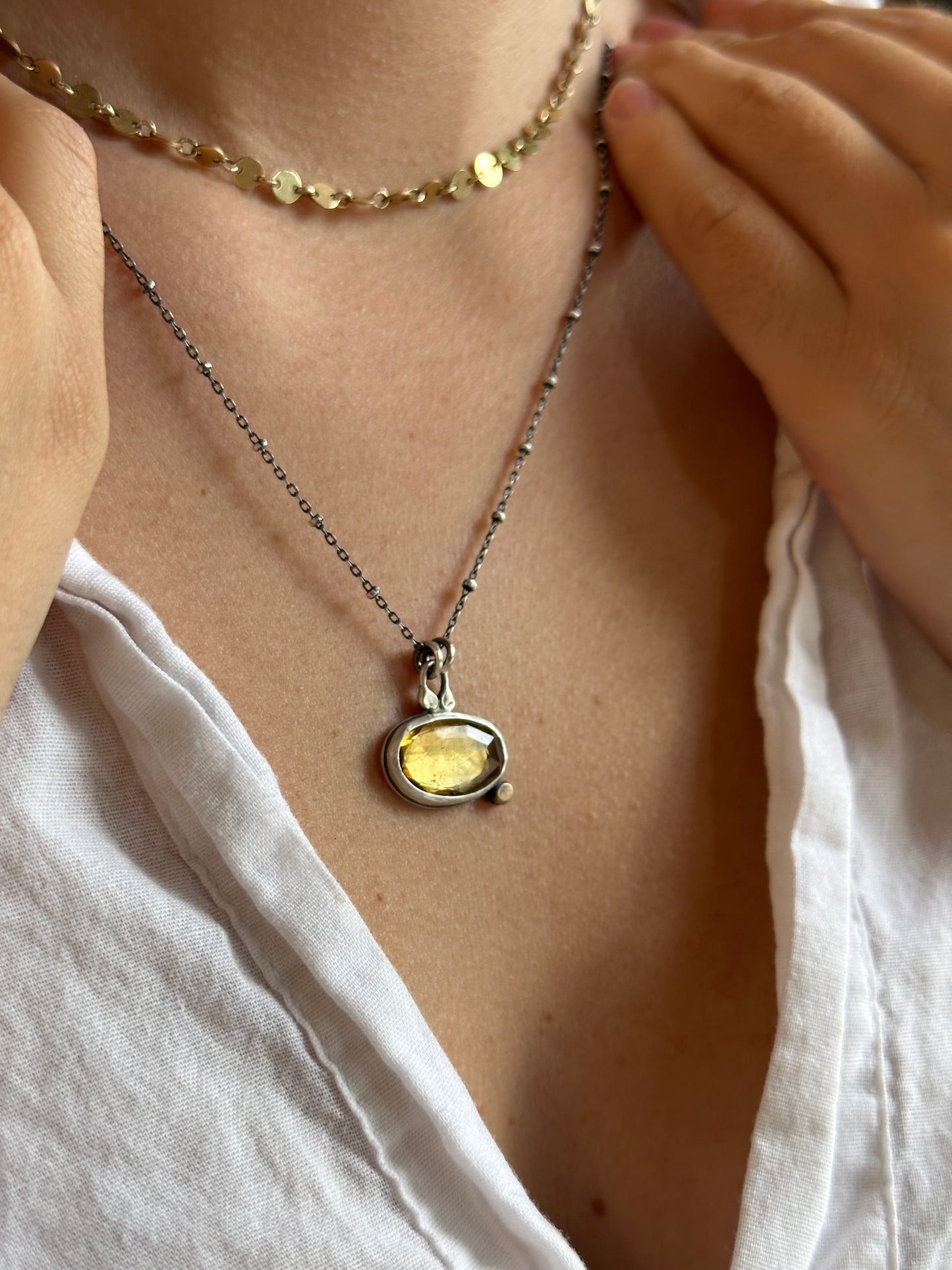 Citrine & Sterling Silver Solitaire Necklace