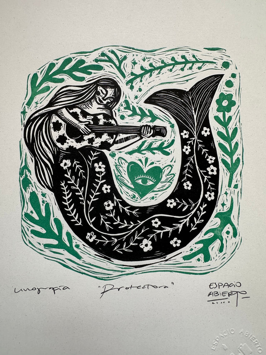 Proctectora - Linocut 9.5”x12.5”