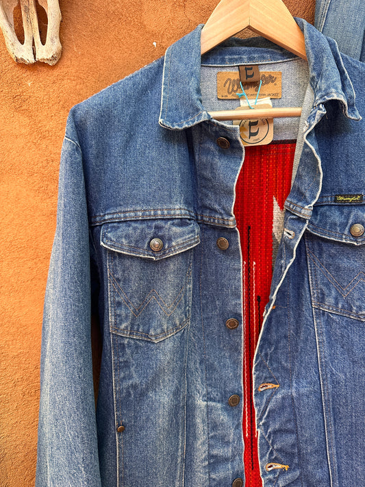 Denim Wrangler Jacket - Handwoven back panel - Size Large