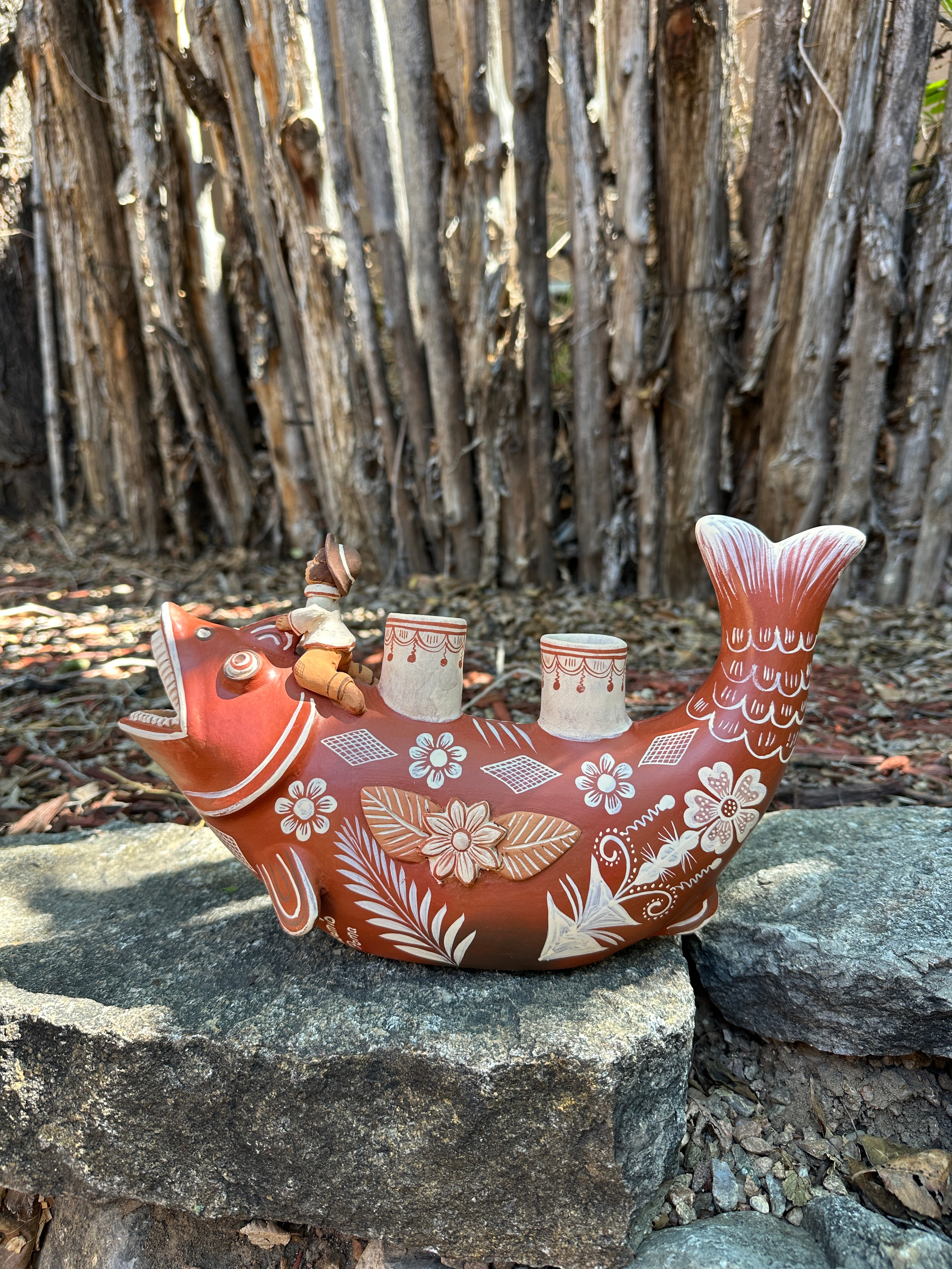 Piranha with boy - candle holder