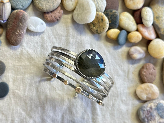 Stacked - Attached Bracelet - Labradorite- Cuff with Movement - ready to ship