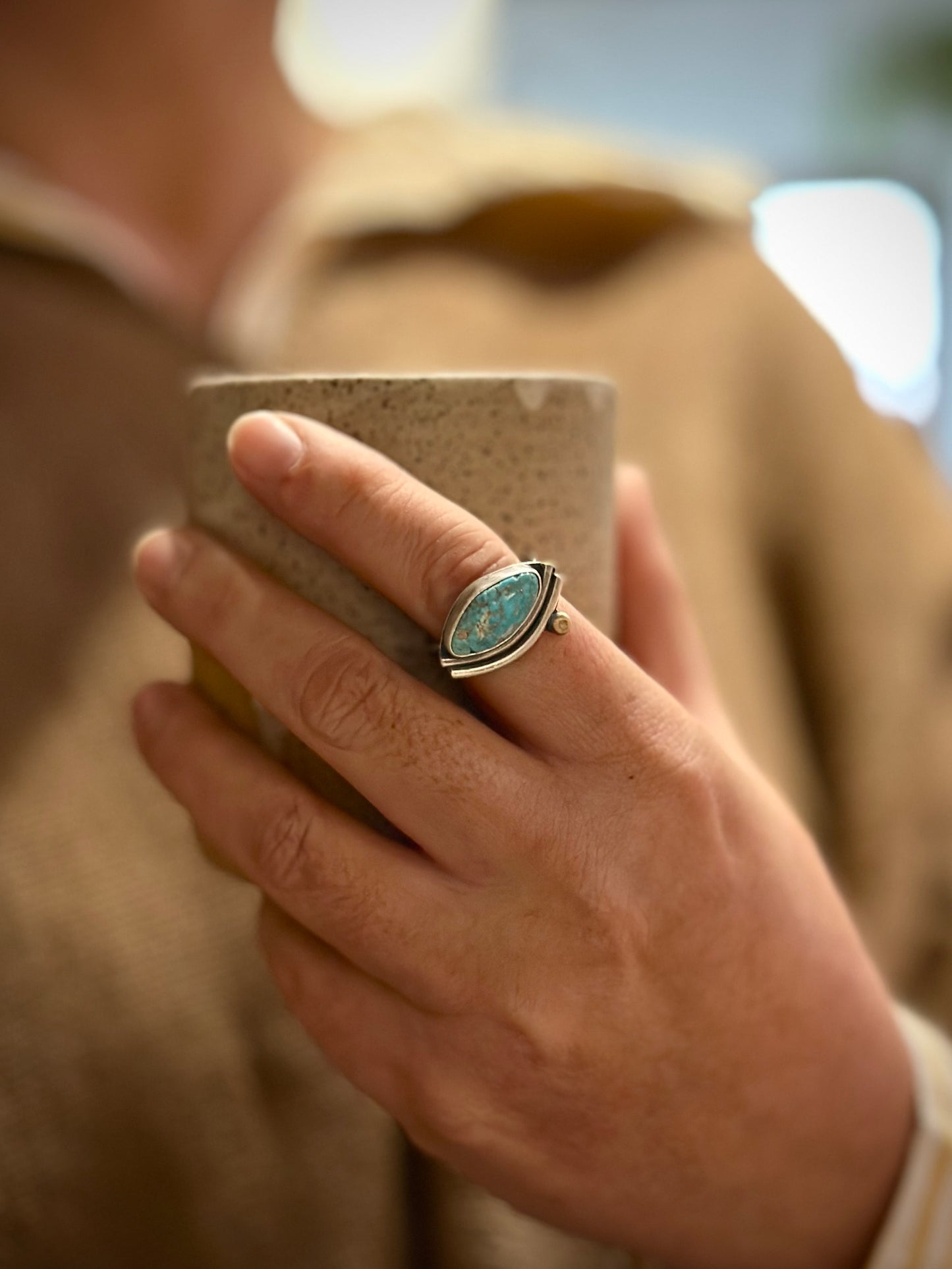 Carico Lake Turquoise and Sterling Silver Ring ~ Size 6.25