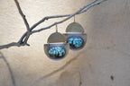 Hubei Turquoise Earrings - Sterling Silver and Corn Husk imprinted Brass