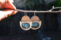 Hubei Turquoise Earrings - Sterling Silver and Corn Husk imprinted Brass