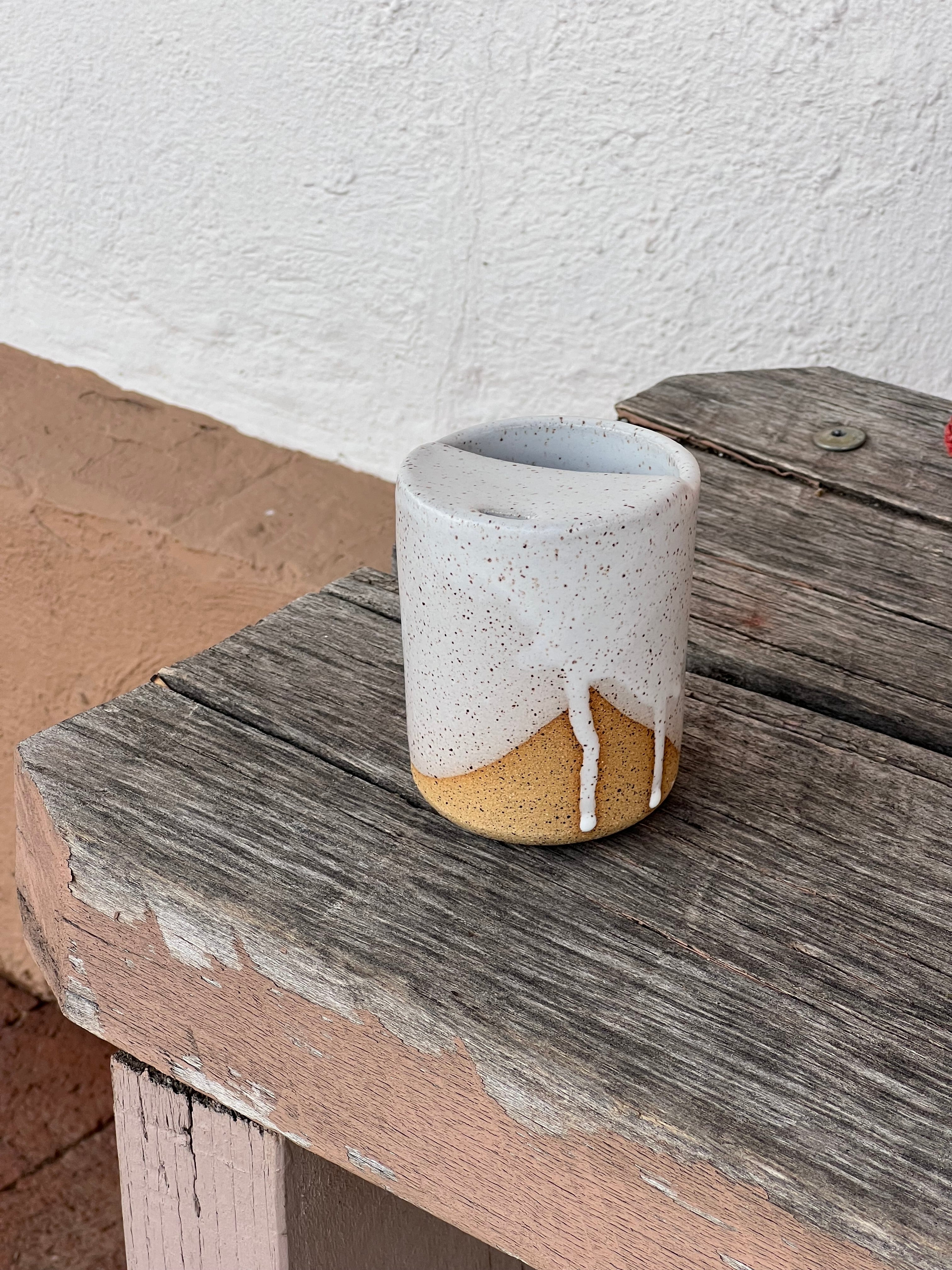 Off White Speckled - Travel Tumbler ~ Thumb print